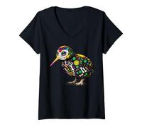 Mujer Kiwi Bird Mexican Sugar Skull Calavera Viva México Fiesta Camiseta Cuello V