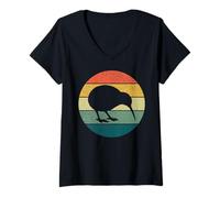 Mujer Kiwi Bird Retro Vintage Sunset Nueva Zelanda Animal Bird Camiseta Cuello V