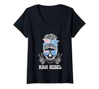 Mujer Kiwi Rebel New Zealand Patriot Camiseta Cuello V