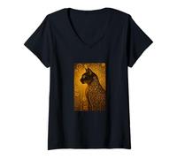 Mujer Klimt Cat tee - Gustav Inspired Art Nouveau Cat Design Camiseta Cuello V