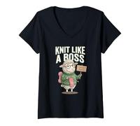 Mujer Knit Like A Boss I Knitting Humor Sheep Funny Quote Fibra Camiseta Cuello V