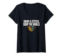 Mujer Knitter Humor Drop A Stitch Drop The World Camiseta Cuello V