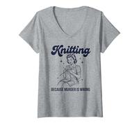 Mujer Knitting Funny Women Camiseta Cuello V