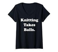 Mujer Knitting Takes Balls Yarn Humor Quote Camiseta Cuello V
