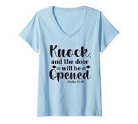 Mujer Knock The Door Will Be Open - Verso de la Biblia Christian Faith Camiseta Cuello V