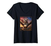 Mujer Koala on Bald Eagle - Gafas de Bandera Estadounidense de EE. UU Camiseta Cuello V
