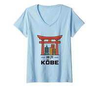 Mujer Kobe City - Puerta Japonesa Torii de Viaje a Japón Camiseta Cuello V
