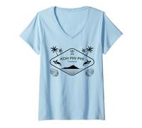 Mujer KOH Phi Pi Tailandia Tortuga Marina Palmeras Isla Recuerdo Camiseta Cuello V