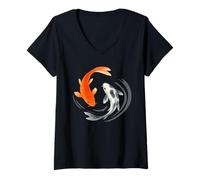 Mujer Koi Fish Shirt Japanese Watercolor Yin and Yang Art Camiseta Cuello V
