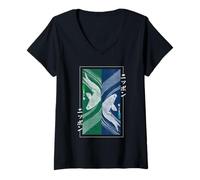 Mujer Koi Fish Yin-Yang Japonés Ukiyo-e Estilo Vintage Tradicional Camiseta Cuello V