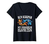 Mujer Koi Keeper Mis Peces me Mantienen equilibrado Mi Estanque me Mantiene Zen Camiseta Cuello V