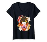 Mujer Kokeshi Doll Koi Fish Japonés Estética Amante Camiseta Cuello V