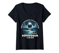 Mujer Kópavogur, Islandia Gran Eclipse Solar Europeo 2026 Camiseta Cuello V