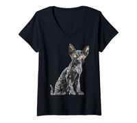 Mujer Korn-Ja Cat Lover Motif Retrato Texto Dibujo Arte Camiseta Cuello V