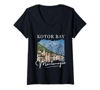 Mujer Kotor Bay Montenegro Recuerdo Vacaciones Ciudades Europeas Hombres Camiseta Cuello V