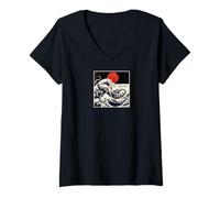 Mujer Kraken Kaiju Monstruo Doodle Japonés Ukiyoe Océano Mar Camiseta Cuello V