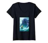 Mujer Kraken mitología del norte monstruo marino criatura saga nórdica Camiseta Cuello V