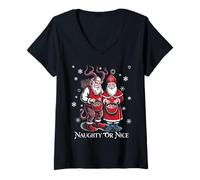Mujer Krampus and St Nicholas Naughty or Nice Kids Christmas Camiseta Cuello V