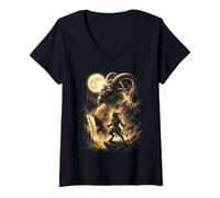Mujer Krampus Aullando a la Luna Meme Navidad 2026 Camiseta Cuello V