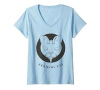 Mujer Krampus Cat Horror Xmas Illustration Horned Cat w Tongue Camiseta Cuello V