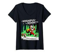 Mujer Krampus Kommt Retro Scary Christmas Night Merry Krampusnacht Camiseta Cuello V