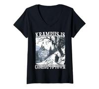 Mujer Krampus T | Disfraz de Krampus | Papá Noel Aterrador Camiseta Cuello V