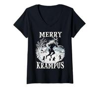 Mujer Krampus T | Papá Noel Aterrador | Máscara Krampus Bartl Camiseta Cuello V