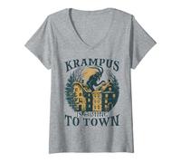 Mujer Krampus T | Papá Noel Aterrador | Máscara Krampus Bartl Camiseta Cuello V