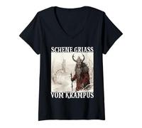Mujer Krampus T Papá Noel demoníaco Kramperl Krampus Mascarilla Camiseta Cuello V