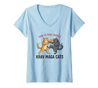 Mujer Krav Maga Funny Kitten Autodefensa Gato Artes Marciales Camiseta Cuello V