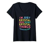 Mujer Krystal Here Doing Krystal Things Funny Krystal Nombre Camiseta Cuello V