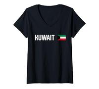 Mujer Kuwait - Bandera Nacional Retro Envejecida con gráfico patriótico Camiseta Cuello V