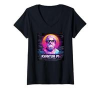 Mujer Kvantum Pi Retro 80s Synthwave Filósofo Griego Matemáticas Pi Día Camiseta Cuello V