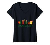 Mujer Kwanzaa Vibes Only tee Kwanzaa, Orgullo afroamericano Camiseta Cuello V