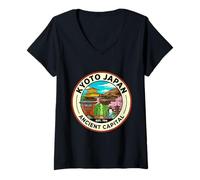 Mujer Kyoto Japón Round Travel Souvenir City Landmark Turista Regalo Camiseta Cuello V