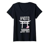 Mujer Kyoto Japón Torii Gate Sakura Cherry Blossom Art Camiseta Cuello V