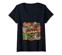 Mujer Kyoto Japón Viaje Souvenir Ciudad Monumento Turístico Regalo Camiseta Cuello V
