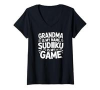 Mujer La Abuela es mi Nombre Sudoku es mi Juego Camiseta Cuello V