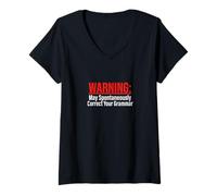 Mujer La Advertencia Puede Corregir espontáneamente a tu Profesor Gracioso gramatical Camiseta Cuello V
