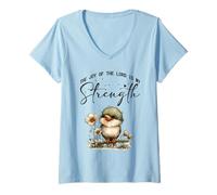 Mujer La alegría del Señor es mi Fuerza Escritura Lindo pájaro Camiseta Cuello V