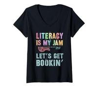 Mujer La alfabetización vintage es mi pasión Rockin' Elementary Educational Camiseta Cuello V