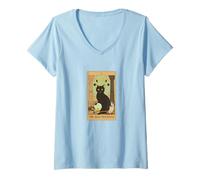 Mujer La Alta Sacerdotisa Tarot Carta Gato Negro Fase Lunar Mística Camiseta Cuello V