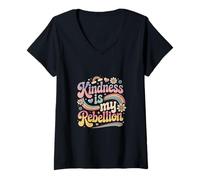 Mujer La amabilidad es mi rebelión. Gente bondadosa y Retro. Camiseta Cuello V