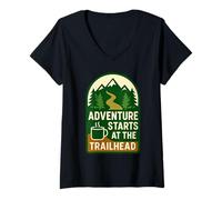 Mujer La Aventura Comienza en el Trailhead Outdoor Explorer Camiseta Cuello V