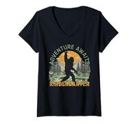 Mujer La Aventura Espera a la Maestra de Bigfoot Kindergarten de Regreso a la Escuela Camiseta Cuello V