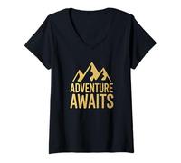 Mujer La Aventura Espera a un Aventurero al Aire Libre Camiseta Cuello V