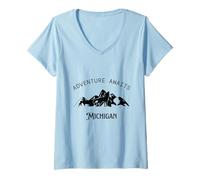 Mujer La Aventura te Espera Viajes de Vacaciones Michigan Camiseta Cuello V