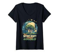 Mujer La Belleza de la Naturaleza es Responsabilidad de Todos Camiseta Cuello V