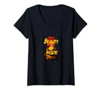 Mujer La Belleza está adentro - Parodia de Arte Callejero de Mona Lisa Camiseta Cuello V