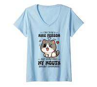 Mujer La Boca descarada del Gato guiñando no coopera Camiseta Cuello V